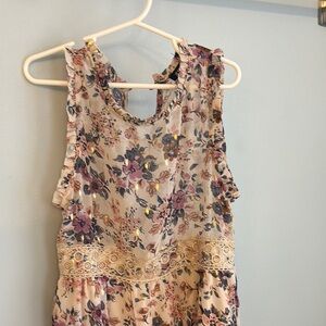 Zunie Floral Kids Dress - Cream and Purple Size 10